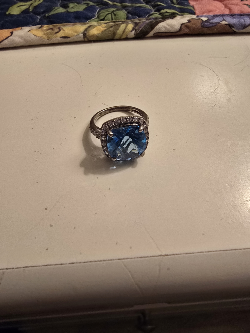 Blue Cushion-Cut Halo Ring - Women Jewelry